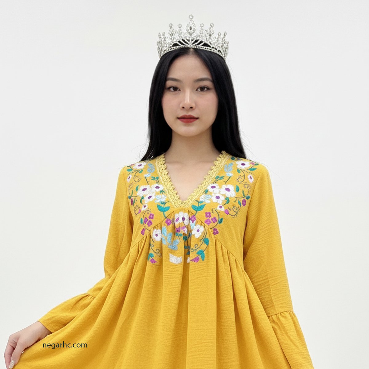Traditional Afghanistan Embroidered Yellow Dress